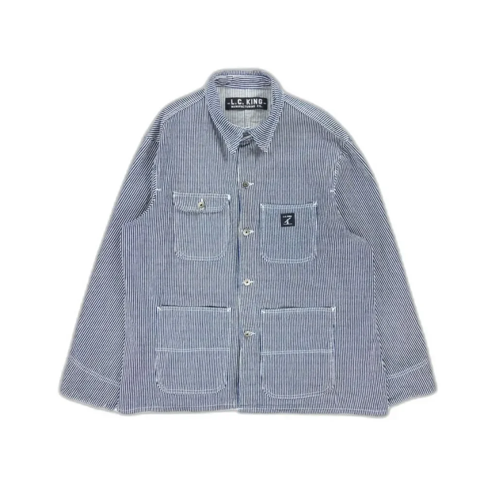 L.C. KING Hickory Stripe Chore Coat Shirt Jacket Railroad Stripe 90s Y2k Indie
